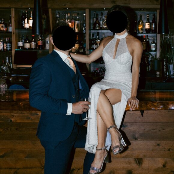 Oh Polly Sicily Embellished High Neck Keyhole Gown in Ivory/Cream - Hemmed - Picture 6 of 6